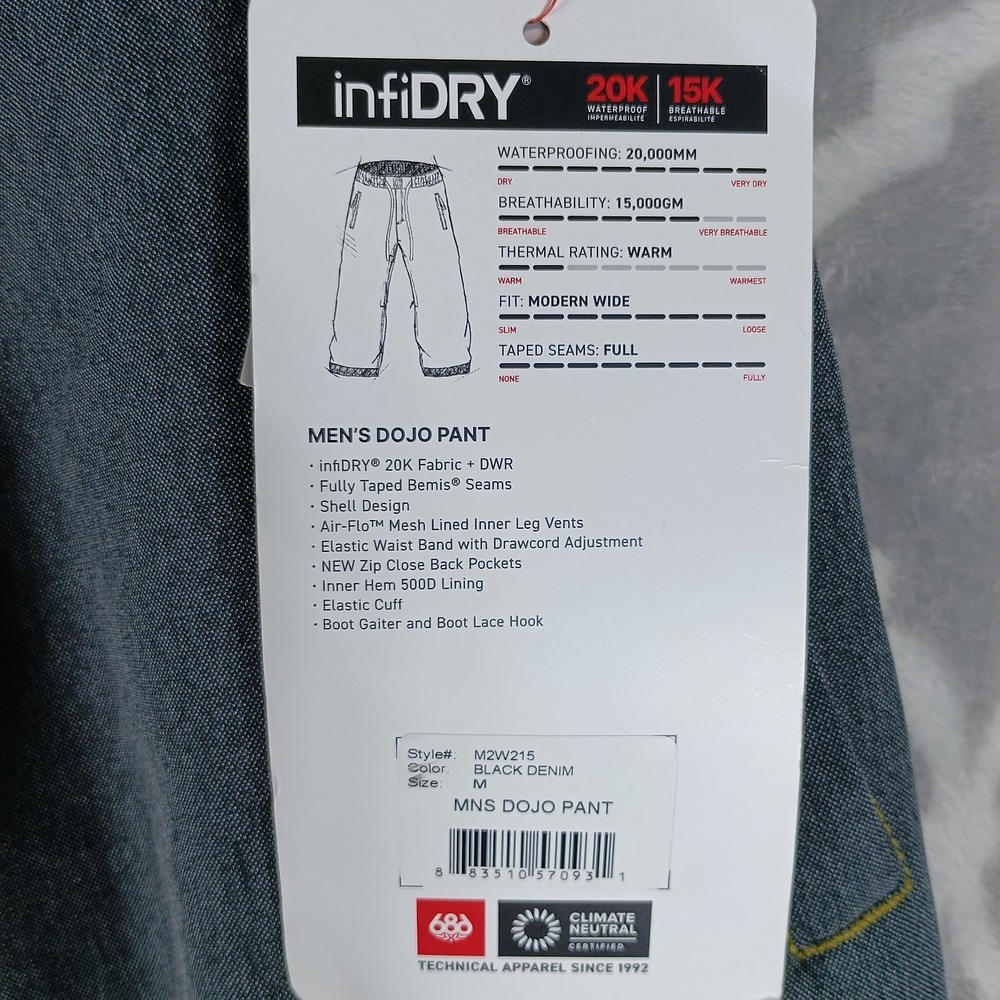 686 Forest Bailey Dojo Snowboard Pants Men Medium Black Denim Baggy 20K 15K - Picture 9 of 13